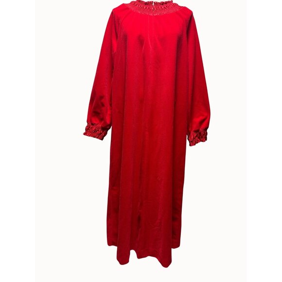 Vintage Vanity Fair Red Velour Nightgown House Coat Long Zip Pockets Large - Picture 9 of 10